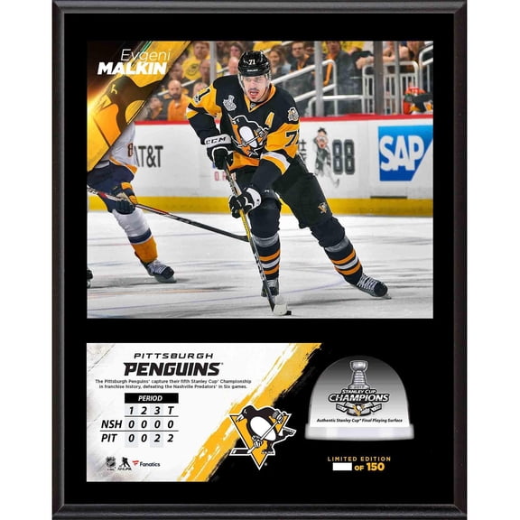 Evgeni Malkin Pittsburgh Penguins 2017 Stanley Cup Champions 12'' x 15'' Sublimated Plaque with Game-Used Ice from the Stanley Cup Final - Limited Edition of 150