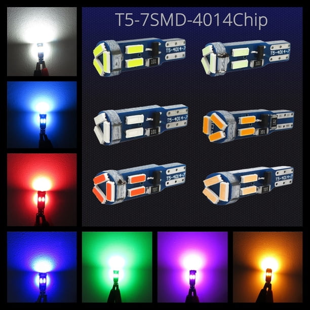 T5 LED 12V W3W W1.2W 17 37 73 74 Bombillas Lámpara Automática Instrumento De Salpicadero De Coche Indicador De Luz Bombilla De Advertencia huangjie unisex