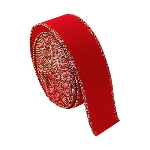 Ngheia Red Christmas Ribbon, 3.8Cm Flocked Webbing, Festival Decorative Ribbons and Happiness Packaging Wrapping Wedding Decoration Pack, 1 Roll of Ribbon