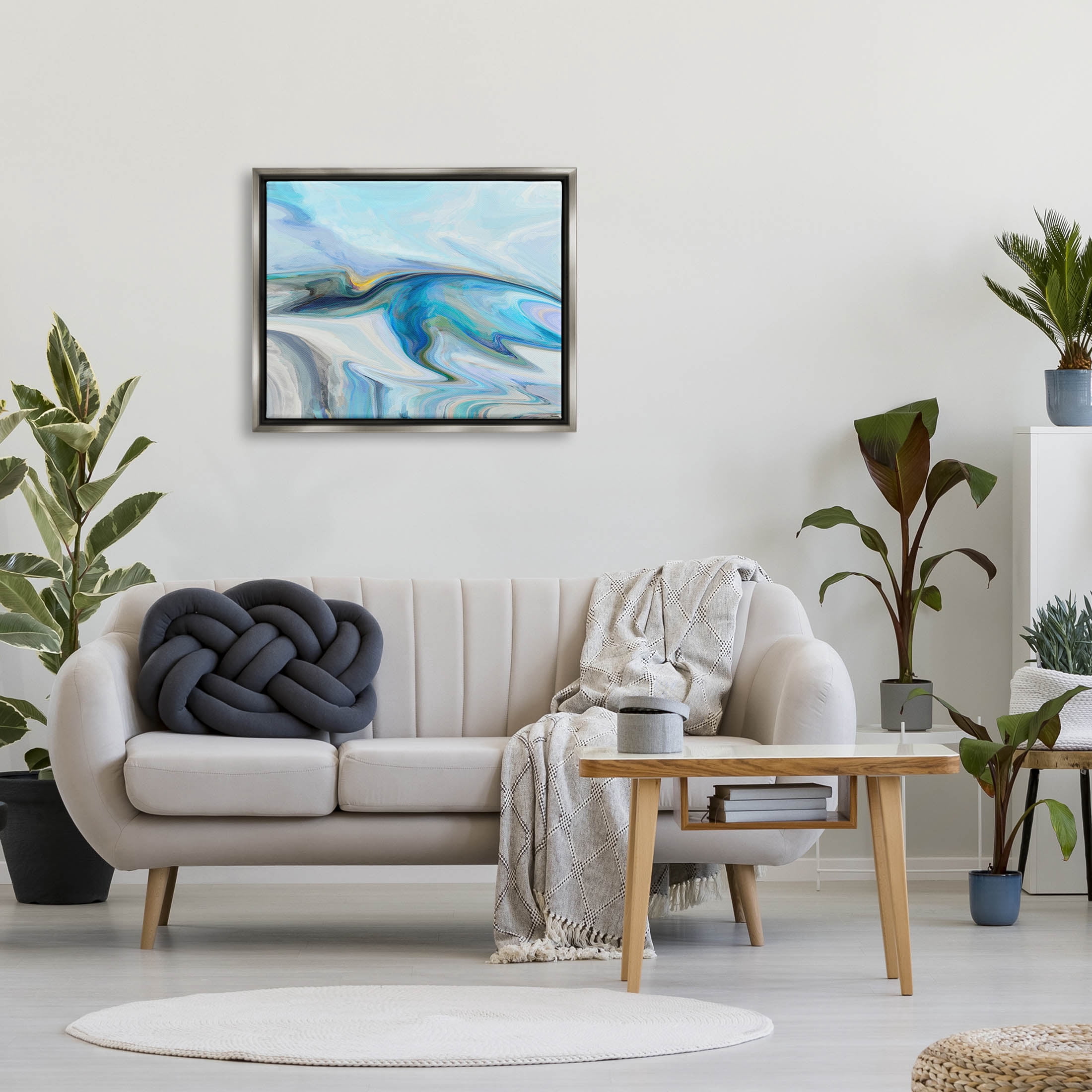 Fluid Blue Contemporary Composition Abstract Graphic Art Luster Gray Framed Art Print Wall Art