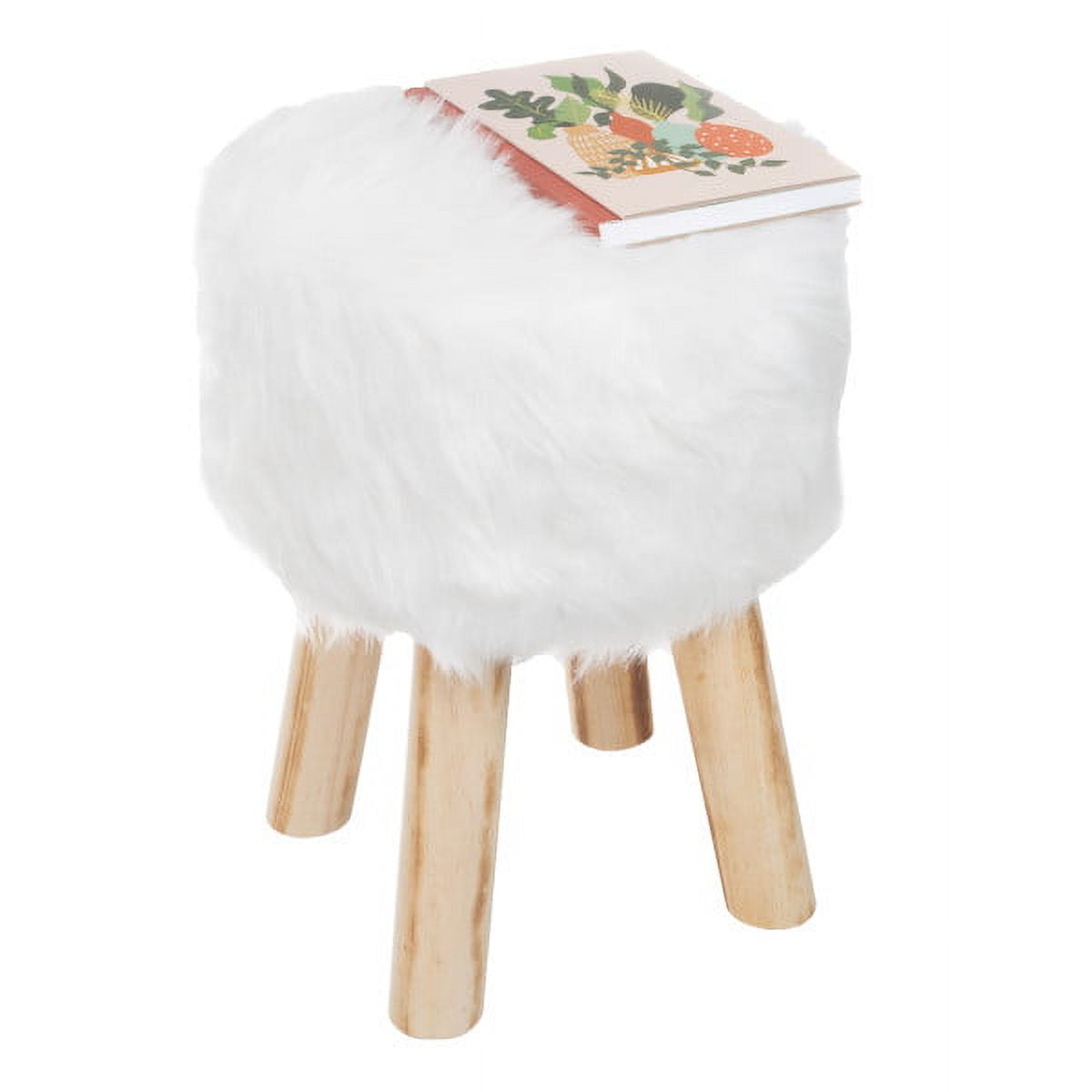 Lavish Home 11-inch Round Faux Fur Ottoman, Footrest, or Accent Stool (White)