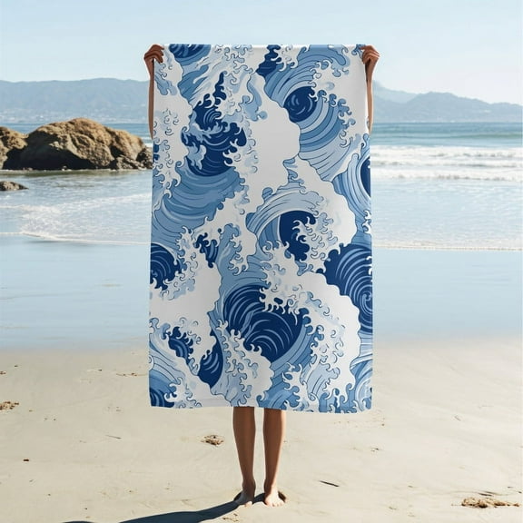 Adult Beach Towel, Modern Simple Style Beach Towel, Wave Print Bath Towel