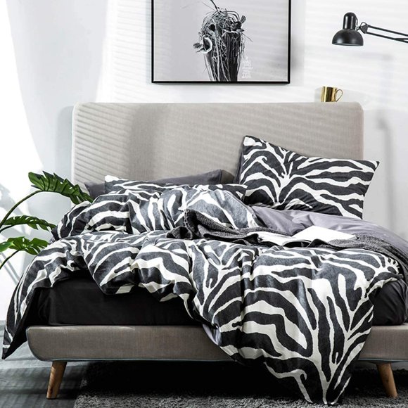 Ensemble de Housse de Couette à Motif Zèbre - Coton Naturel 100 % Noir à Rayures Ethniques avec 3 Pcs, Housse de Couette Ultra Douce et Respirante, Extrêmement Durable et Résistante à la Décoloration (JFMGR, Très Grand)