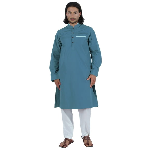 Atasi Men's Henley Welt Pocket Long Kurta Solid Indian Ethnic Wear Clothing For Men's