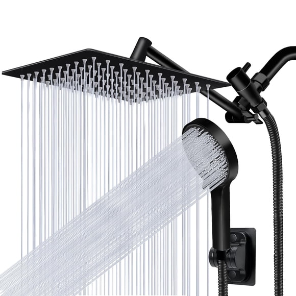 Alcachofa de ducha Yurnomy Rain de 25 cm con rociador portátil, color negro mate