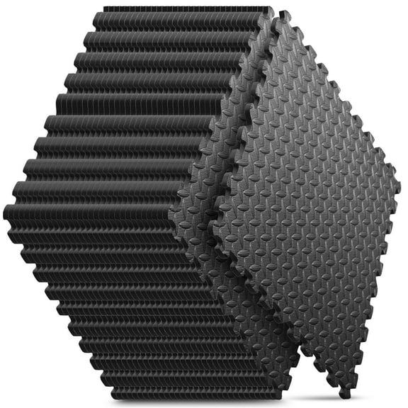 Home Gym Mat, Puzzle Exercise Mat, EVA Interlocking Foam Floor Tiles for Home Workout Equipment and Kids' Play Areas - Black, 24 in x 24 in x ½ in - 32 Tiles