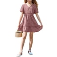 thumbnail image 2 of Langwyqu Polka Dots Print Girls V-Neck Short Sleeved Button Down Ruffle Dress For 5-14 Years, 2 of 5