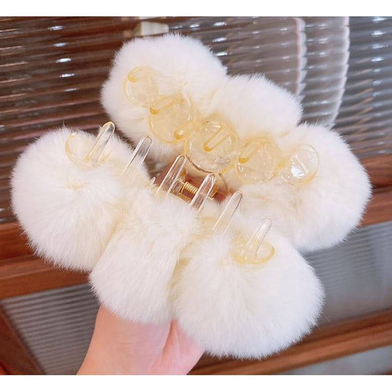 3pcs 5.1Inches Faux Fur Hair Clips,Large Fuzzy Claw Clip for  display picture 1