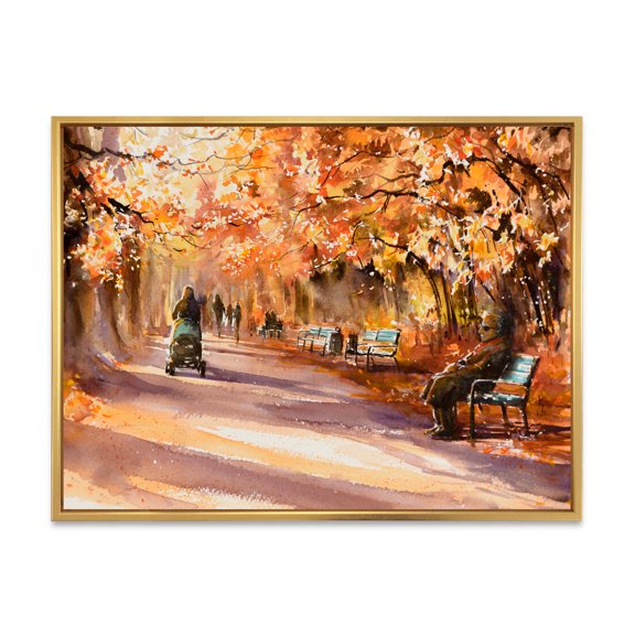 Designart 'Path In The Park In Sunny Autumn Day' Country Framed Canvas Wall Art Print