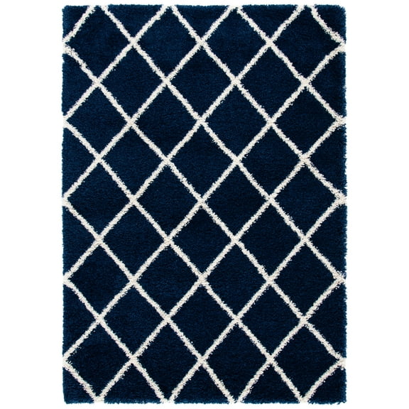SAFAVIEH Hudson Jackson Trellis Shag Area Rug, Navy/Ivory, 8' x 10'