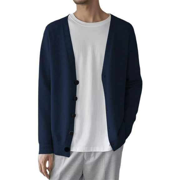 GBSYEWXS Pullover Sweater For Men V-Neck Long Sleeve Knit Elegant Solid Color Blue Sweaters