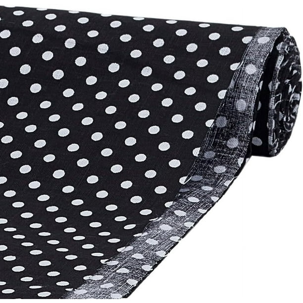 Tela de algodón con lunares blancos y negros, 1,09 yardas, 61 pulgadas de ancho. Tela para manualidades con lunares estampados.