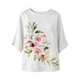 thumbnail image 5 of Favoffer Women's Printed Round Neck 3/4 Sleeve Blouses Loose Casual Tops Breathable Pullover Shirts for Spring Summer Daily Travel, 5 of 6