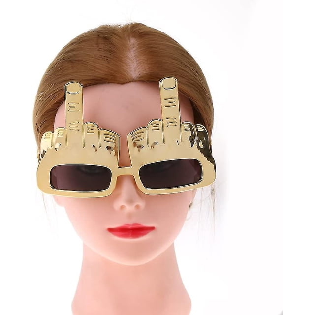 Novedad Gafas de sol con dedo medio, divertidas gafas de fiesta para mujeres y hombres - Suministros divertidos para manualidades de despedida de soltera - Dorado ER