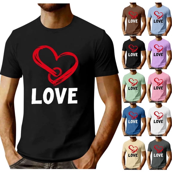 Fewfanhot Mens T-shirts Couples Shirt Cute Heart Shaped Graphic Tshirt Funny Print Casual Short Sleeve Tee Tops