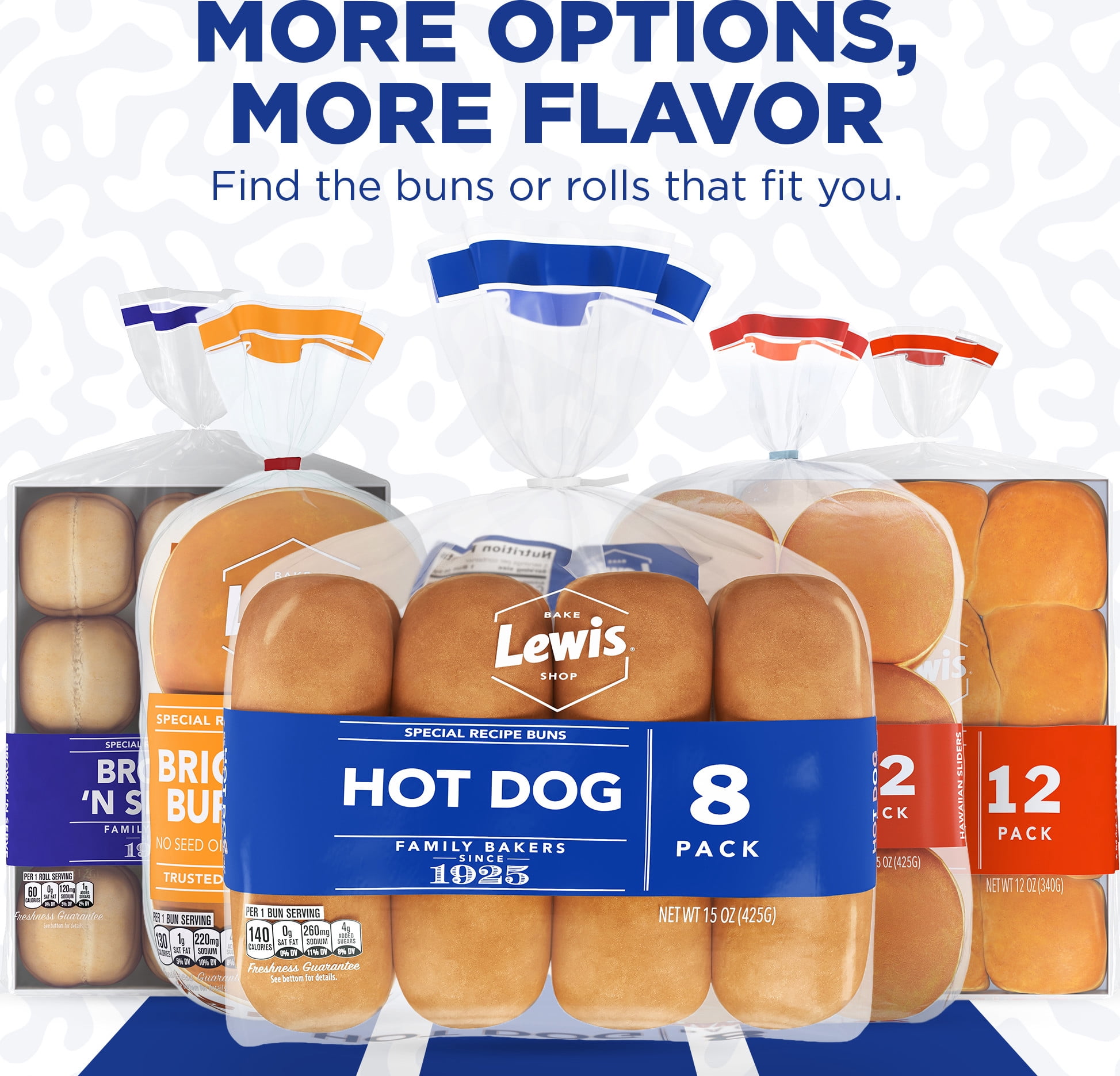Lewis Bake Shop White Hot Dog Buns, 8 Count, 15 oz