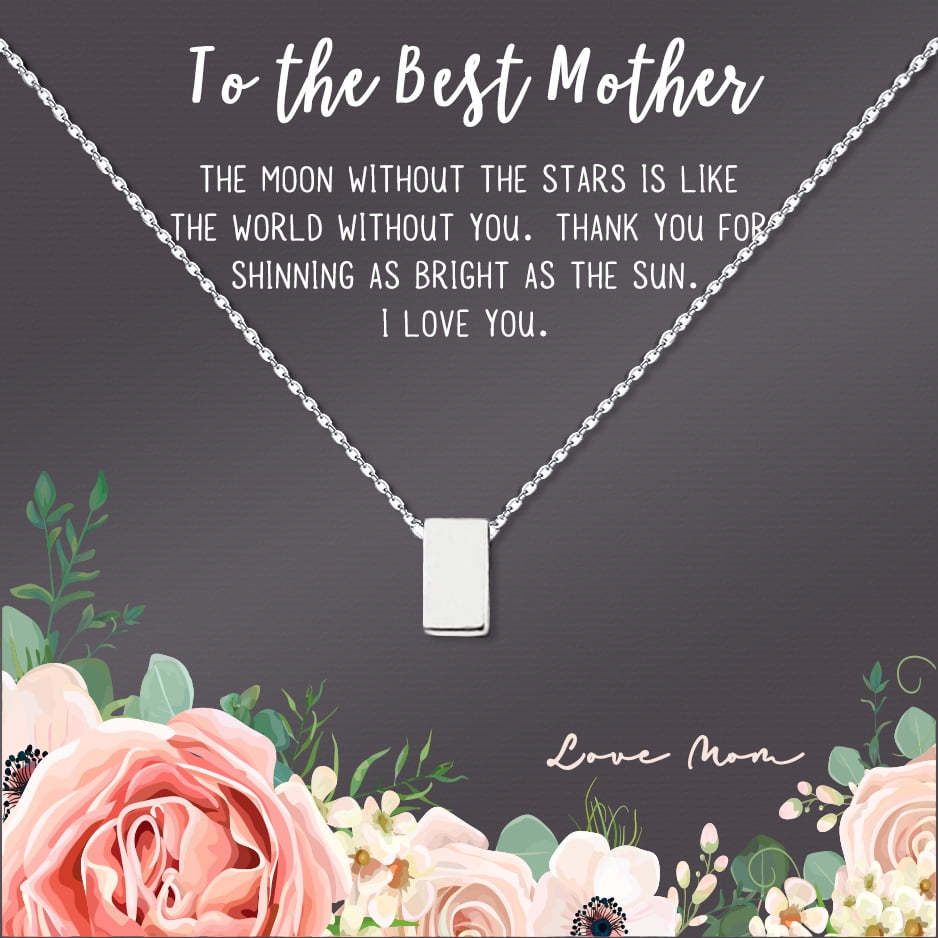 To The Best Mother Mother's Day Gift, Gift for Her, Gift for Her, Mother's Day Jewelry with Card, Card and Necklace Set for Mother's Day, Gift for Mom [Silver Cube, No-Personalized Card]