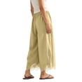 thumbnail image 6 of Womens Cropped Lace Hem Pants, Casual Drawstring High Waisted Wide Leg Trousers with Pockets for Summer Beach Wear, 6 of 7