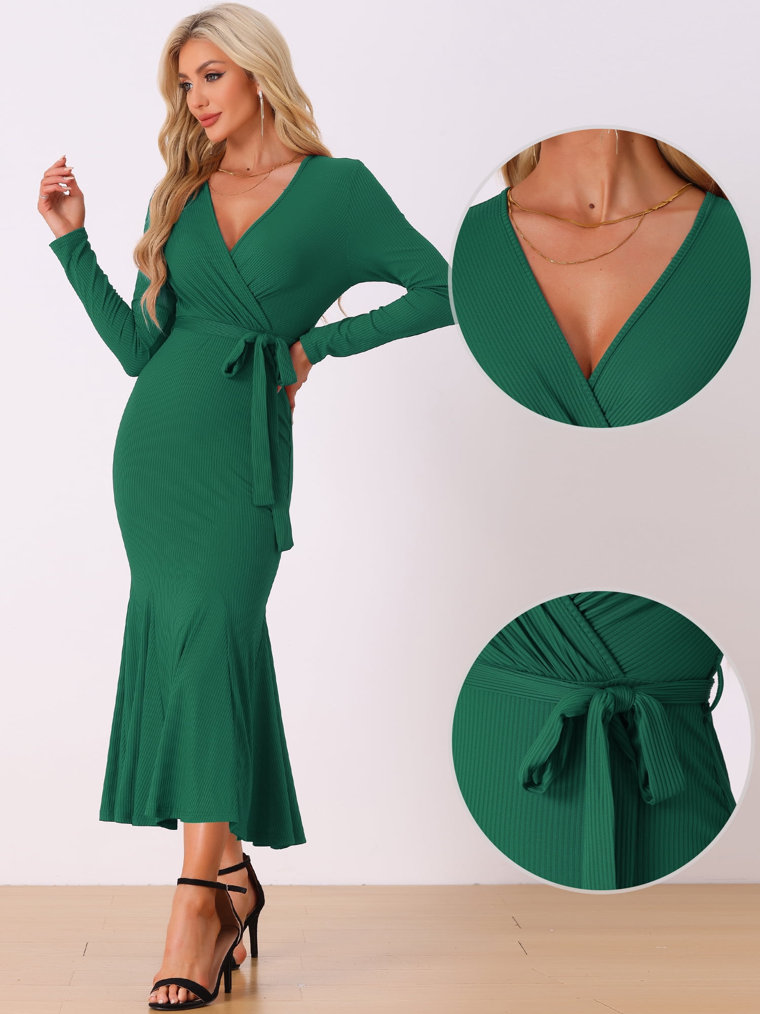 DARING DIVA Sweater Ribbed Knit Bodycon Long Maxi Fishtail Dress XL Green