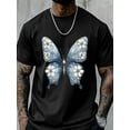thumbnail image 6 of Men's T-Shirt Vintage Blue Butterfly Wings White Floral Short Sleeve Casual Tee Classic Crew Neck T-Shirt for Men, Black 4XL, 6 of 6