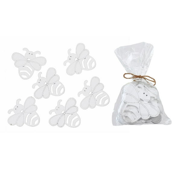 IH Casa Decor 6 Pk Wood Ornaments Bee White - Set of 2