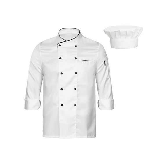 Hansber Short/Long Sleeve Chef Coat for Men Women Double-Breasted Chef Jacket Cook Shirt Workwear White Long Sleeve 3XL