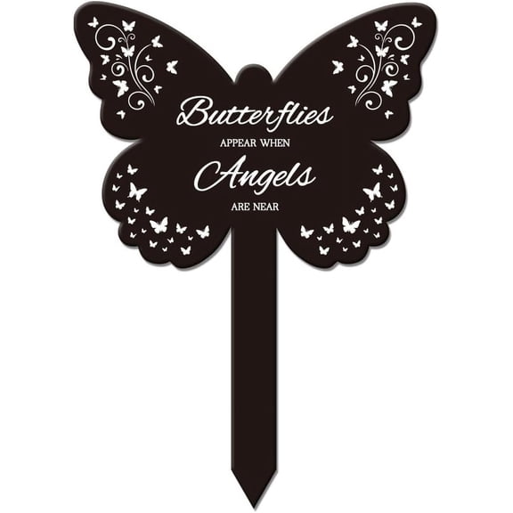 Butterfly Shaped Angle Garden Stake Memorial Remembrance Plaque Stake for Cemetery Acrylic Waterproof Sympathy Garden Stakes for Yard Grave Cemetery DIY
