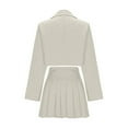 thumbnail image 4 of Womens Suits 2 Piece Set Business Casual Single Button Short Jacket Top High Waisted Pleated Mini Skirt Set (L, White), 4 of 5