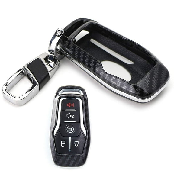 Exact Fit Black Glossy Carbon Fiber Pattern Key Fob Shell w/Keychain For Ford or Lincoln 4/5-Button Intelligent Access Key