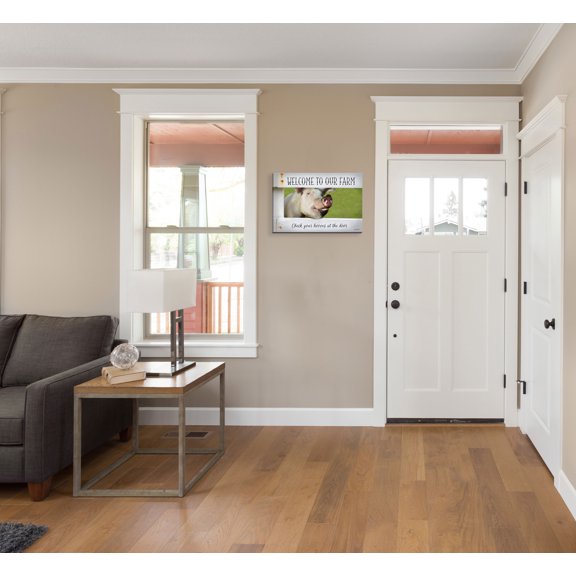 Gango Home Decor Country-Rustic Welcome Pig; One 18x12in Hand-Stretched Canvas