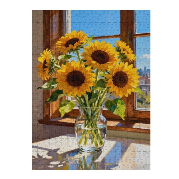 500 Piece Sunflowers in Glass Vase Puzzle for Adults – Vibrant Floral, Relaxing DIY Jigsaw Puzzle for Family Game Night, Challenging Home Décor Gift for Seniors Adults, 20.5x15 in