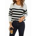 thumbnail image 3 of Women'S Striped Sweaters Casual Crew Neck Long Sleeve Pullover Oversized Cable Knit Loose Jumper Tops, 3 of 9