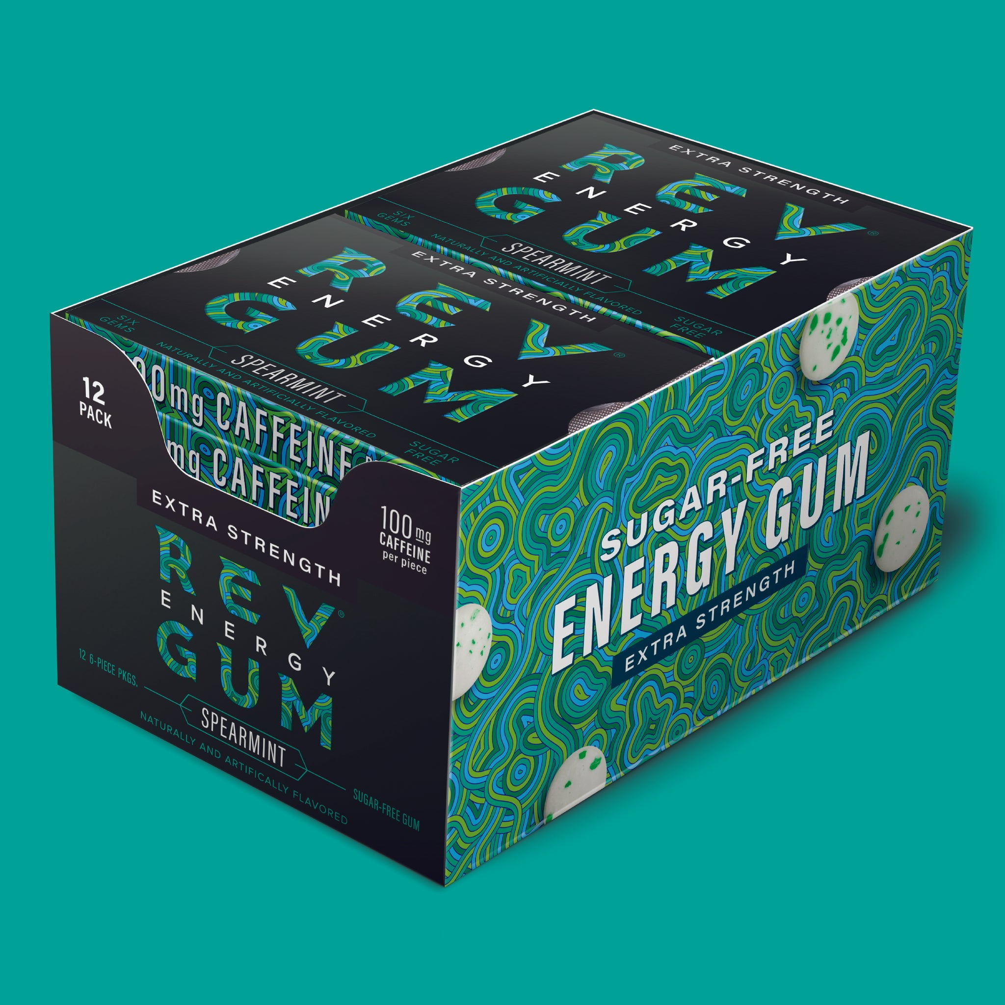 Rev Gum Sugar Free Extra Strength Spearmint Energy Gum, 12 Pks (72