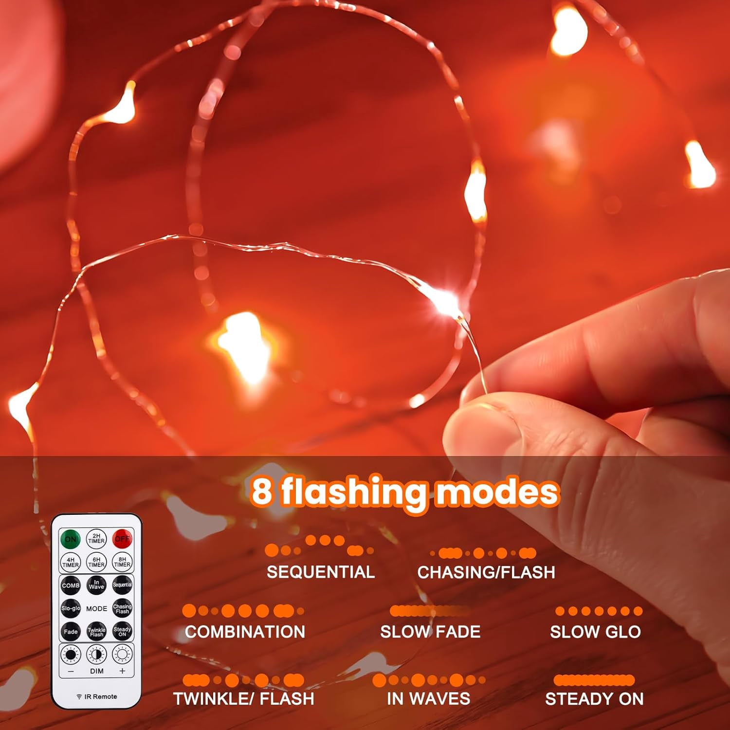 300LED Orange Fairy Curtain Lights with Remote Control, 8 Modes Timer, USB Plug-in Christmas String Lights for Bedroom, Fall, Halloween, Weddings, Party Decorations