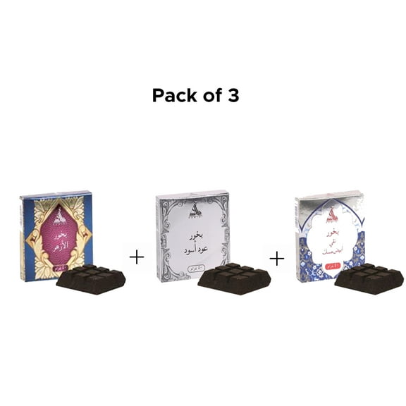 Pack of 3 HAMIDI BAKHOOR AL AZHAR BLACK OUD and WHITE MUSK 40 GM INCENSE FRAGRANCE FOR HOME