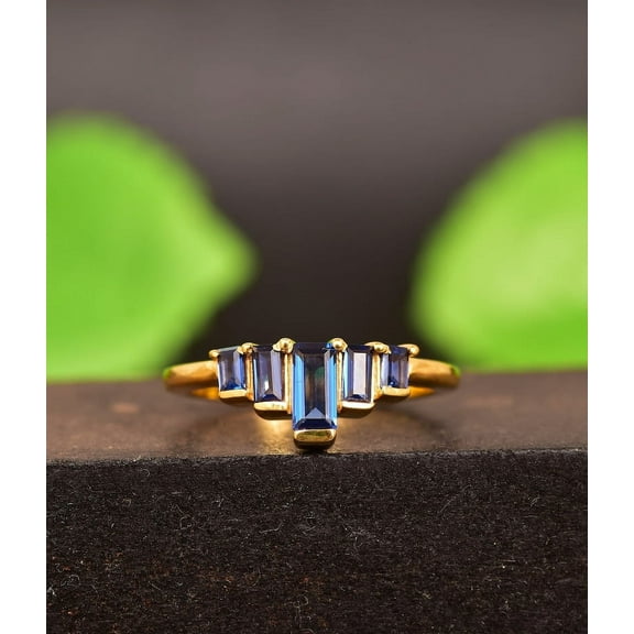 Vintage Sapphire Baguette Stacking Ring, Gold Minimalist Ring, Simple Sapphire Ring, Sterling Silver Ring, Thin Ring, Delicate Ring Gift