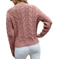 thumbnail image 5 of Women's Cable Knitted Sweater Pullover Dressy Casual Crewneck Jumper Tops Long Sleeve Slim Fit Tunic Tops Plain Knitwear, 5 of 15
