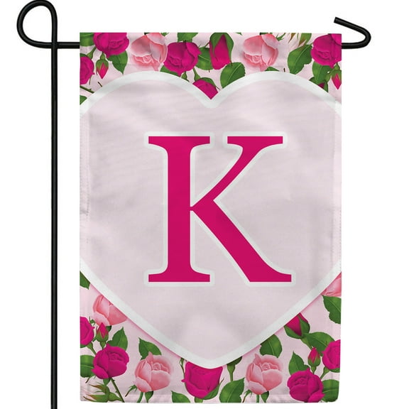 America Forever Flags Monogram Letter K Garden Flag - Pink Roses - 12.5 x 18 Inches, Happy Valentine's Day Pink Roses Love Heart Double Sided Flag, Seasonal Yard Outdoor Holiday Décor