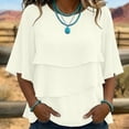 thumbnail image 2 of SETOOFF Womens 3/4 Length Sleeve Tops Chiffon Blouses Round Neck Multi Layer Ruffle Flare Sleeve Loose Casual Shirts Women Spring Summer Office Daily Outfit, 2 of 7