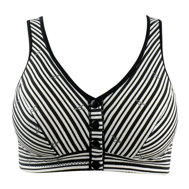 Timegard Front Closure Bras for Women Striped Wireless Full Coverage Wide Strap Comfortable Everyday Bras