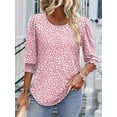 thumbnail image 6 of Women's Dressy Casual Blouse with Smocked Cuffs, 3/4 Length Sleeve Tops for Work Office Pink Dots XXL, 6 of 9