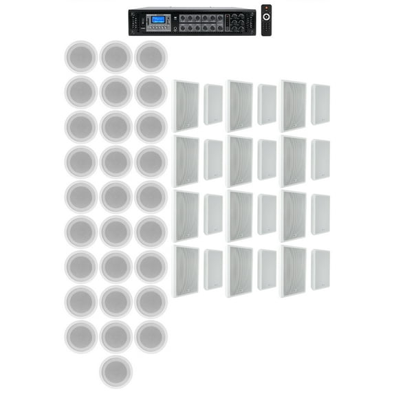 Rockville Bundle: (1) Rockville RCS350-6 350 Watt 6 Zone 70v Commercial Amplifier Bundle With (28)  Rockville CCL5T 70V 5" Ceiling Speakers  & (24) Control 65P/T-WH 5.25" Pendant Speakers (53 Items)