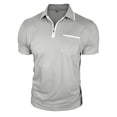 thumbnail image 4 of Curuila Mens T Shirt Classic Short Sleeve Pocket Lapel Zipper Solid Color Comfortable Fashion Tops Light Gray Size 3Xl, 4 of 6