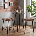 thumbnail image 5 of 25" Saddle Counter Stools Set of 2, Tufted Faux Leather Counter Height Bar Stools with Metal Legs for Kitchen Island, Yellow Brown, 5 of 10