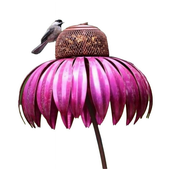 Red Bird Feeder Bottle with Stand Outdoor Garden Flower Shaped Bird Feeder