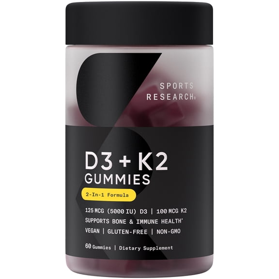 Sports Research Vitamin D3 K2 Gummies, Plant-Based, 60 count