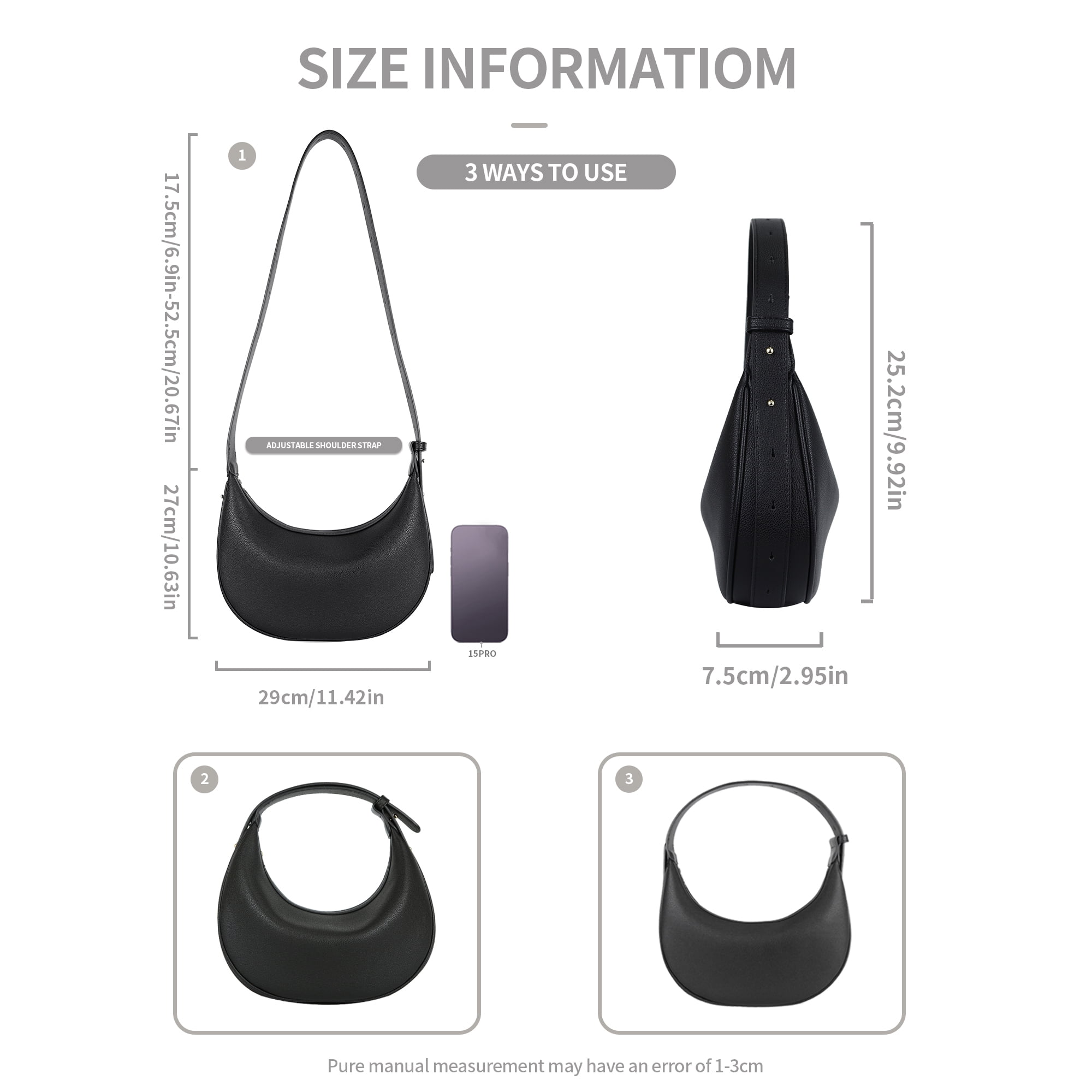 Badiya Crescent Shoulder Bag for Women Trendy Leather Crossbody Hobo Purse Vegan Clutch Handbag with 3 Adjustable Strap