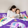 thumbnail image 4 of Manfei Cute Cartoon Unicorn 7pcs Bedding Comforter Set,Colorful Rainbow Stripe Queen Bedding Sets,Gold Stars Print Queen Sheet Sets For Girls,Luxury Bedroom Decor Reversible, 4 of 8