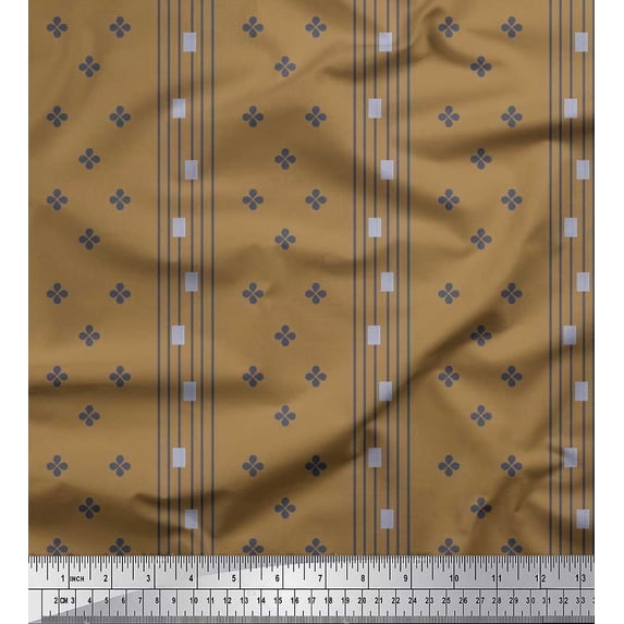 Soimoi Brown Cotton Poplin Fabric Pannahazar Jamdani Print Fabric by the Yard 56 Inch Wide