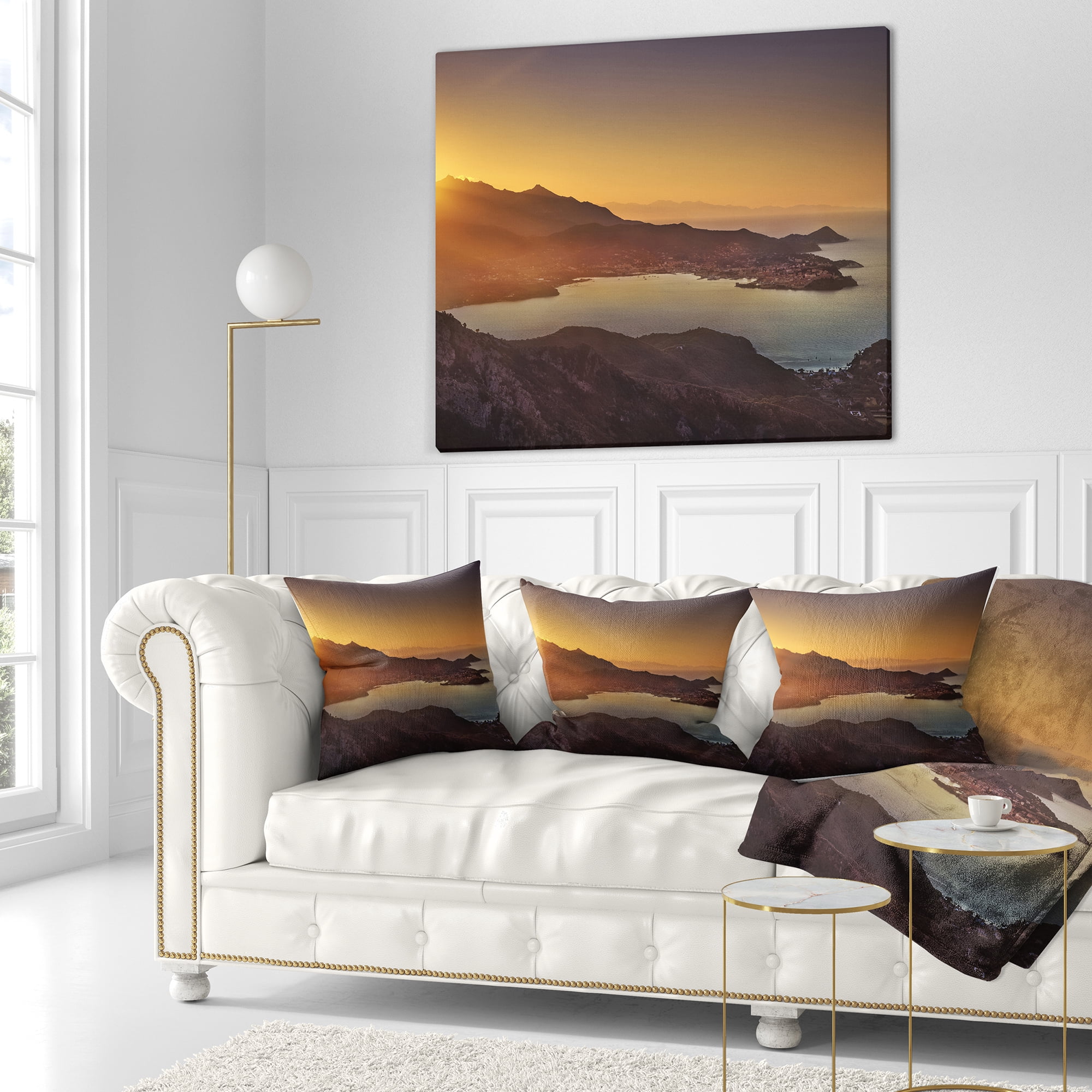 Designart Portoferraio Bay Beach Aerial View - Seashore Throw Pillow - 18x18